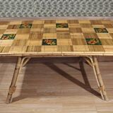 Rattan And Ceramic Dining Room Table Audoux Minnet attribution