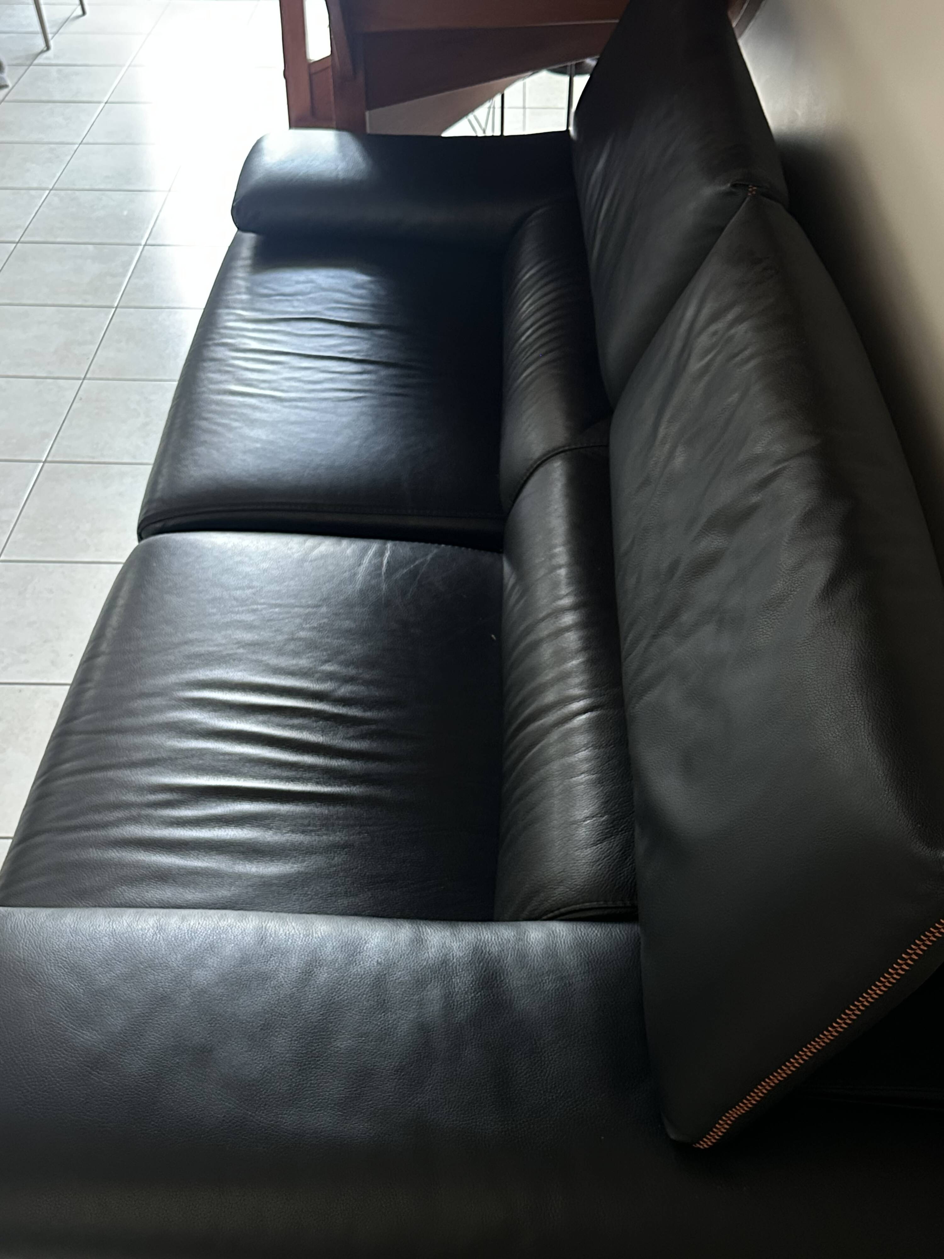 Roche Bobois black leather sofa