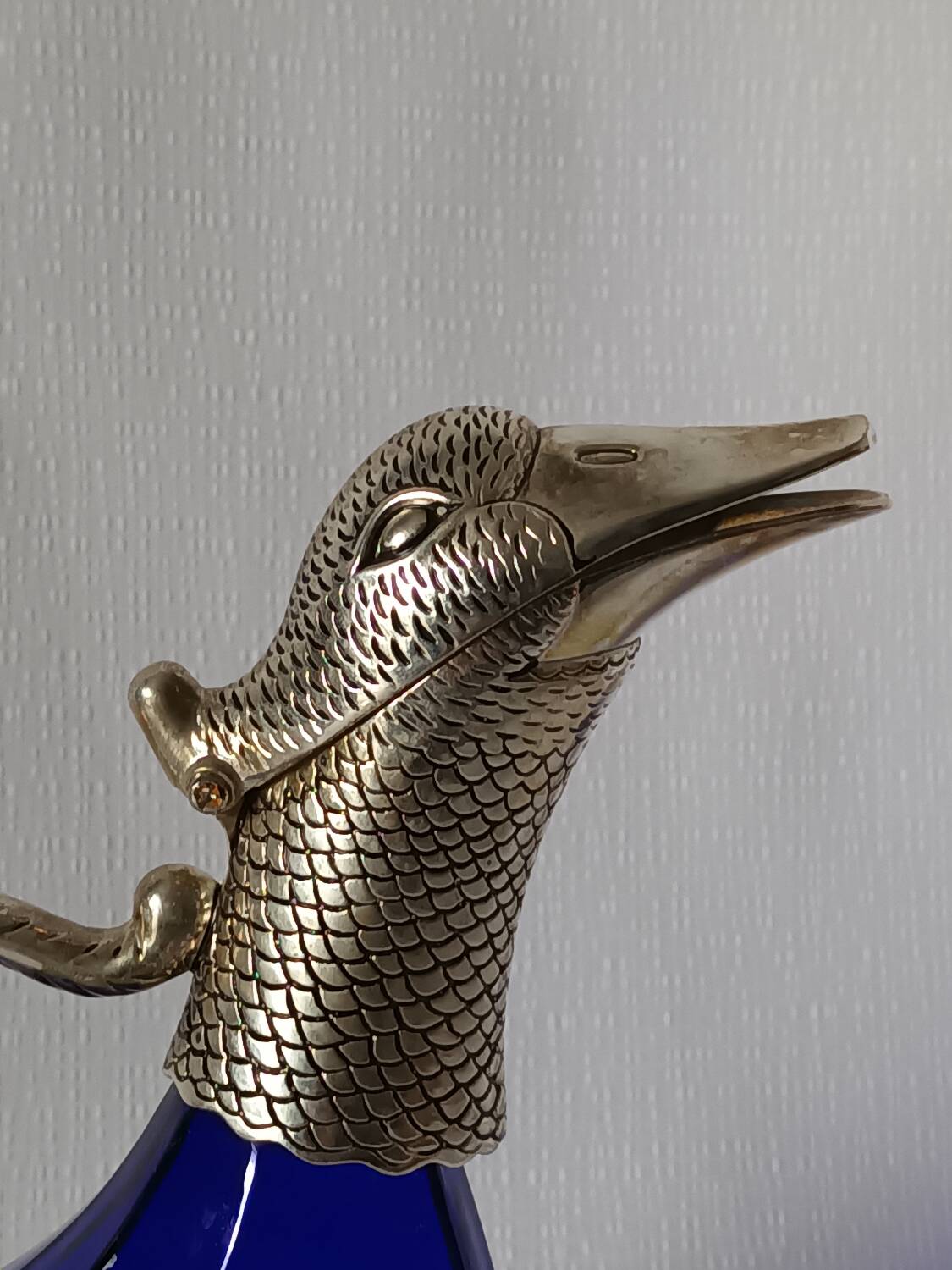 Vintage glass and silver-plated zoomorphic carafe