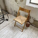 Beech and straw folding chair from the 80s