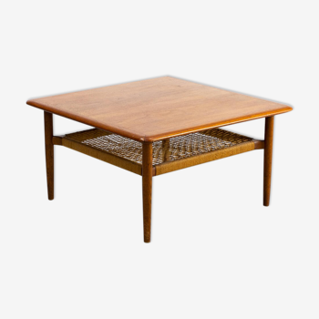 60s scandinavian design square coffee table with magazine shelf