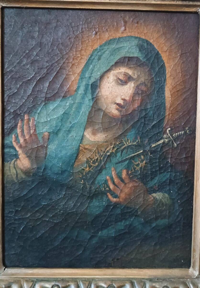 Old oil painting on canvas "Our Lady of Sorrows"