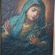 Old oil painting on canvas "Our Lady of Sorrows"