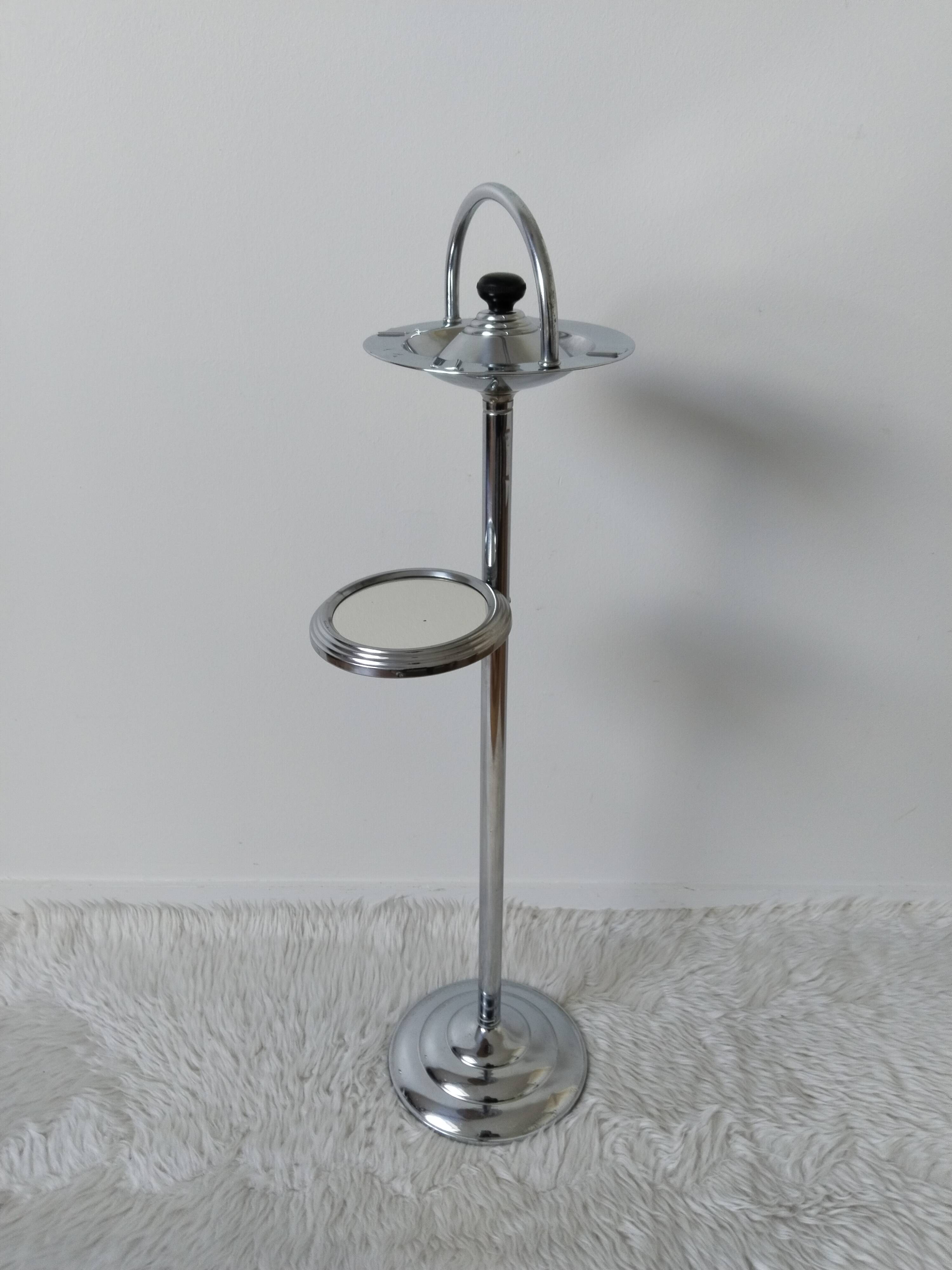 Free-standing ashtray, with mirror shelf