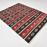 5x7 Red Black Handmade Persian Kilim Rug, 168x228Cm