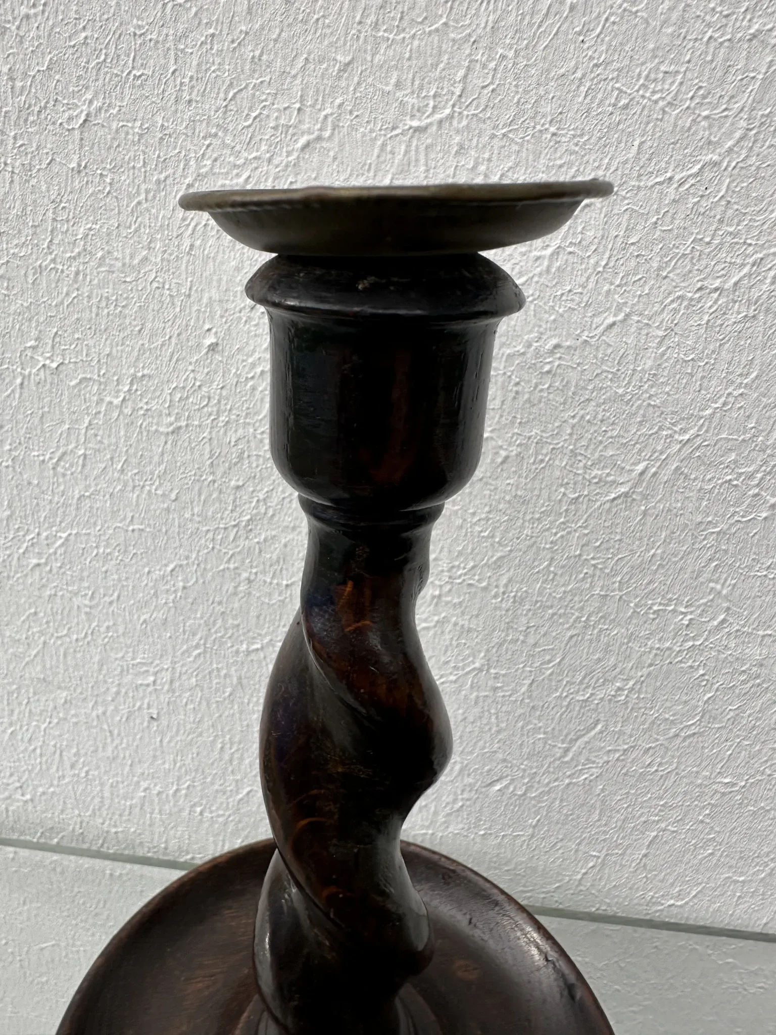 Pair of English oak Barley Twist candlesticks
