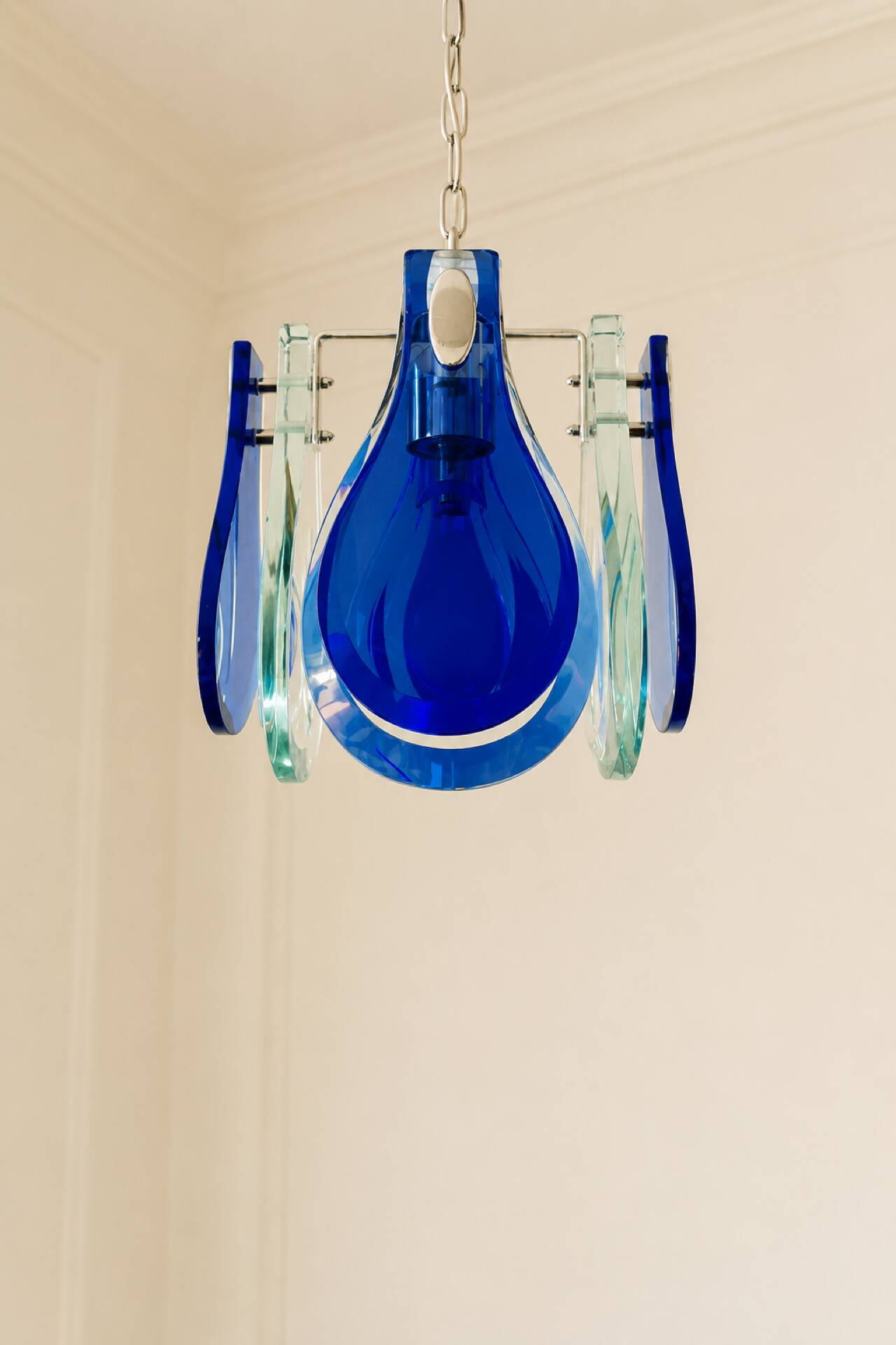 Blue Murano glass suspension light, Italy, 1970s