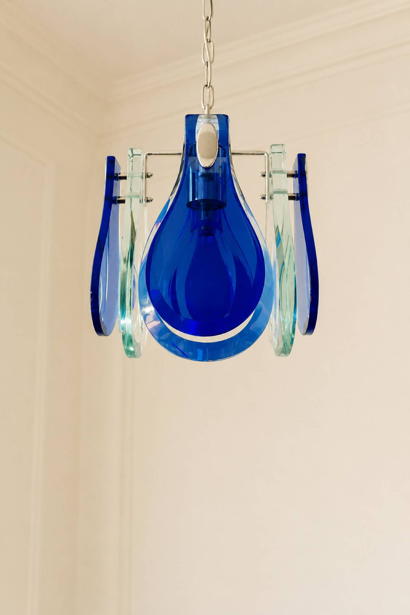 Suspension VECA en verre de Murano bleu, Italie, années 1970