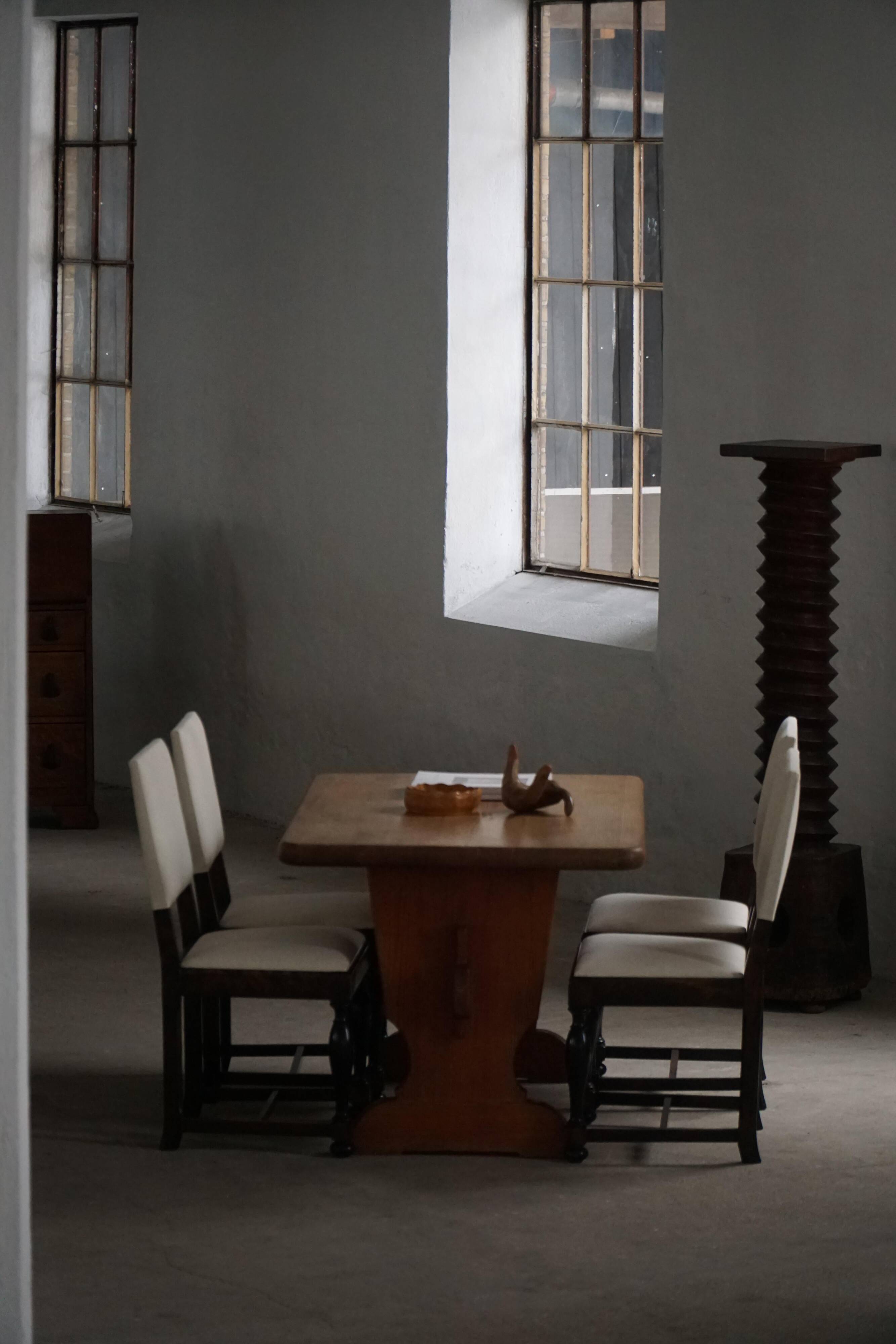 Set of 6 Swedish Grace dining chairs in birch with new upholstery, 1920s.