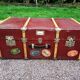Old metal and wood travel trunk