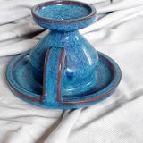 Blue stoneware candlestick signed Emile Masson