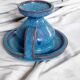 Blue stoneware candlestick signed Emile Masson