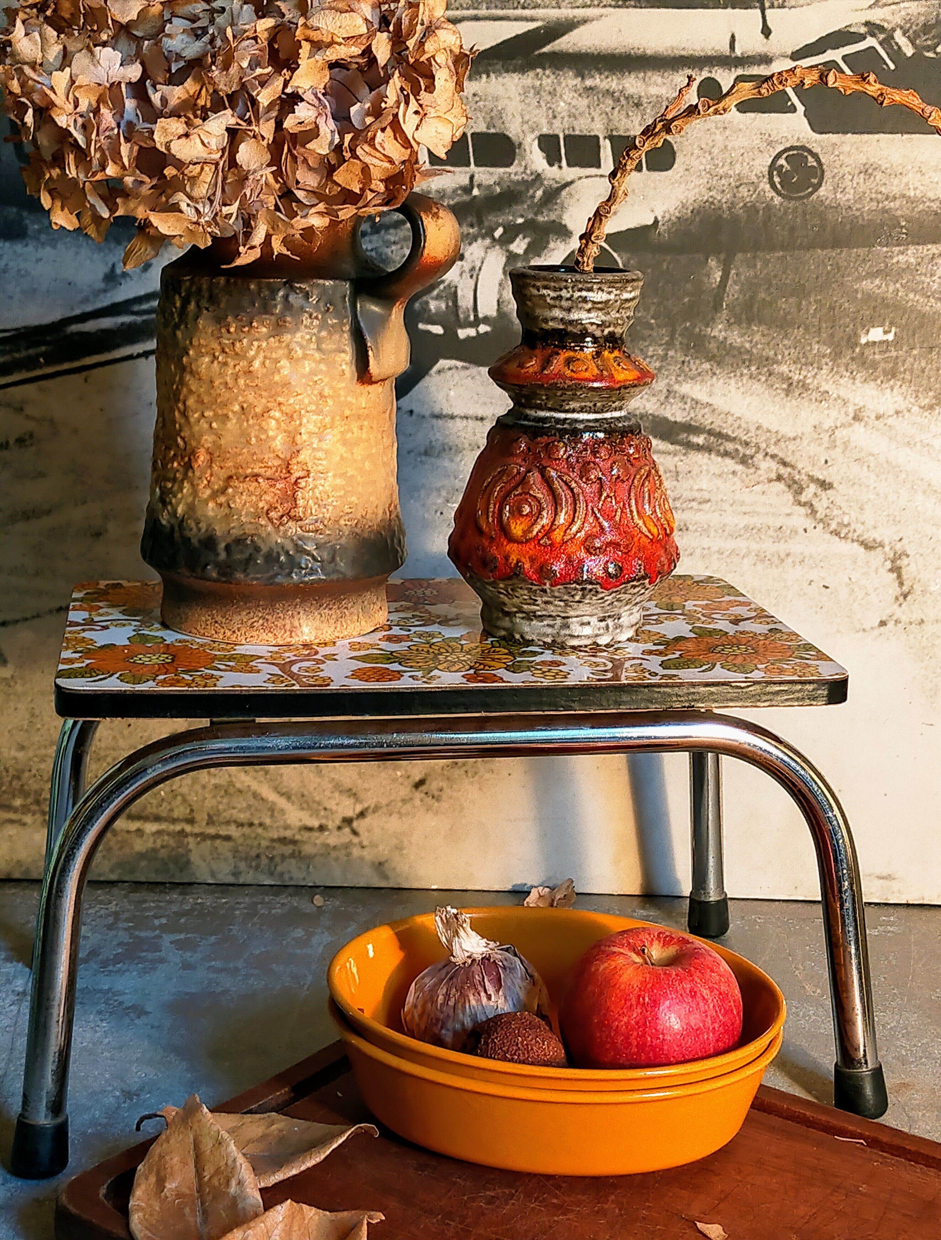 Vintage floral formica footrest stool