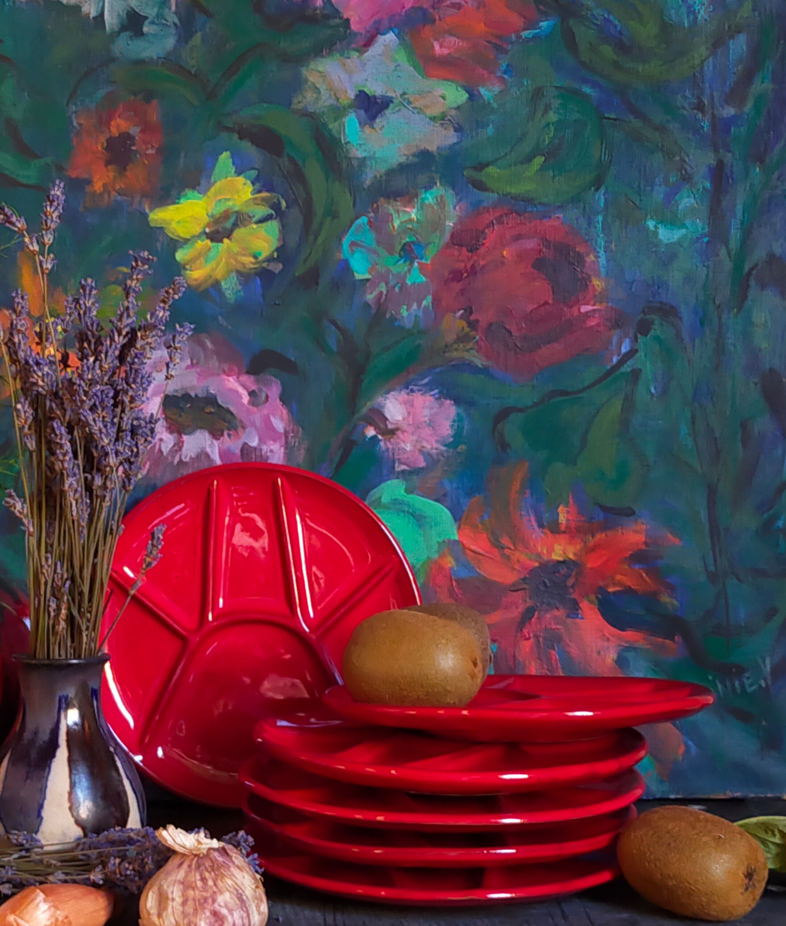 Six ceramic plates with vintage compartments