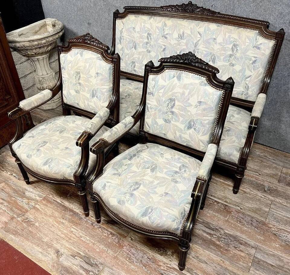 Louis XVI style living room in rosewood and gilding circa 1850