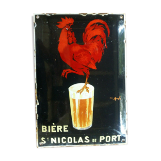 Ancient bulging enamel plate "Beer St Nicolas de Port" Auzolle 32x22cm 1933