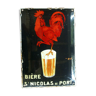 Ancient bulging enamel plate "Beer St Nicolas de Port" Auzolle 32x22cm 1933