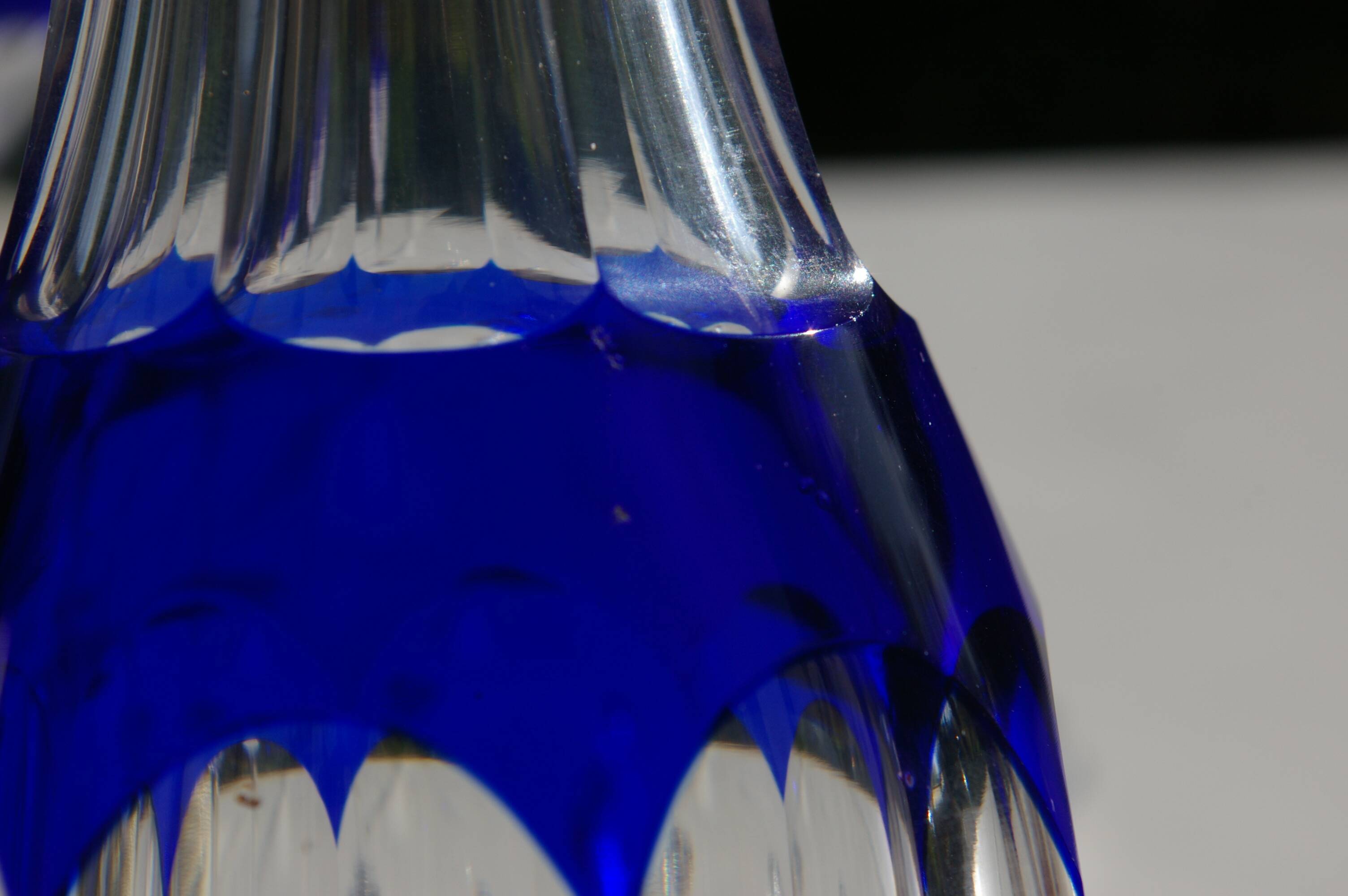 St. Louis BristoL pattern cut crystal liqueur set with blue overlay
