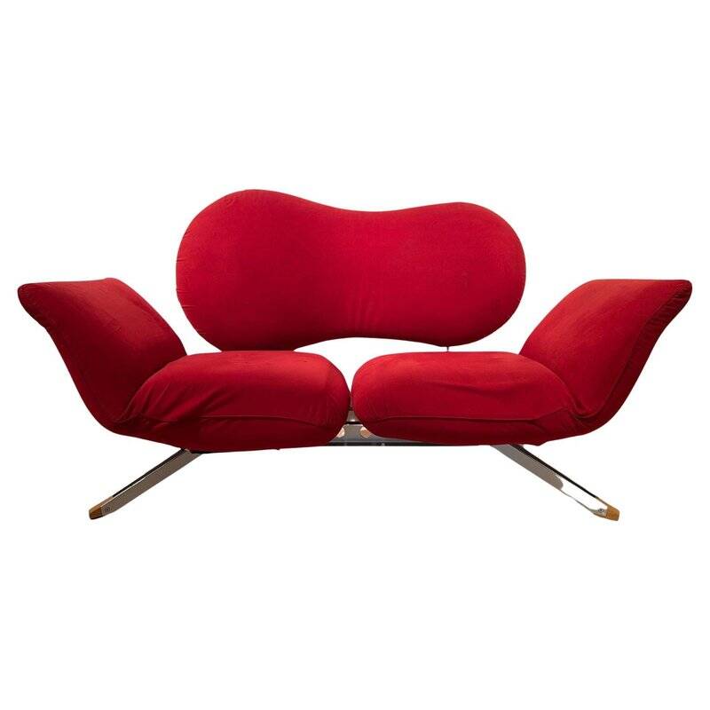 Postmodern Convertible Sofa in Red Fabric attributed to Bonaldo, Italy, 1980s