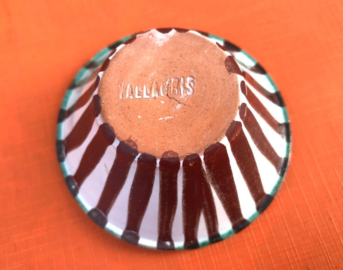 1960s Vallauris glazed ceramic striped bowl