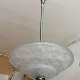 Washbasin pendant light in frosted glass and chrome, 1940-50