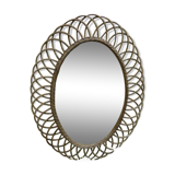 Miroir en rotin ovale 48x36.5 années 60 - 70