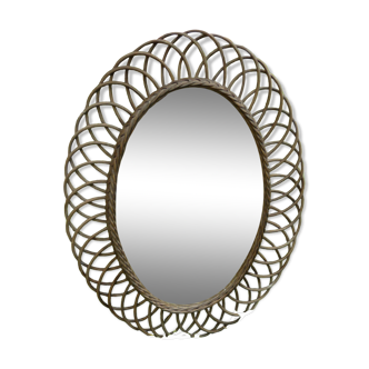 Oval rattan mirror 48x36.5 60s - 70s