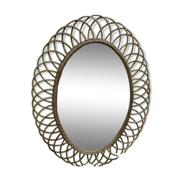 Oval rattan mirror 48x36.5 60s - 70s