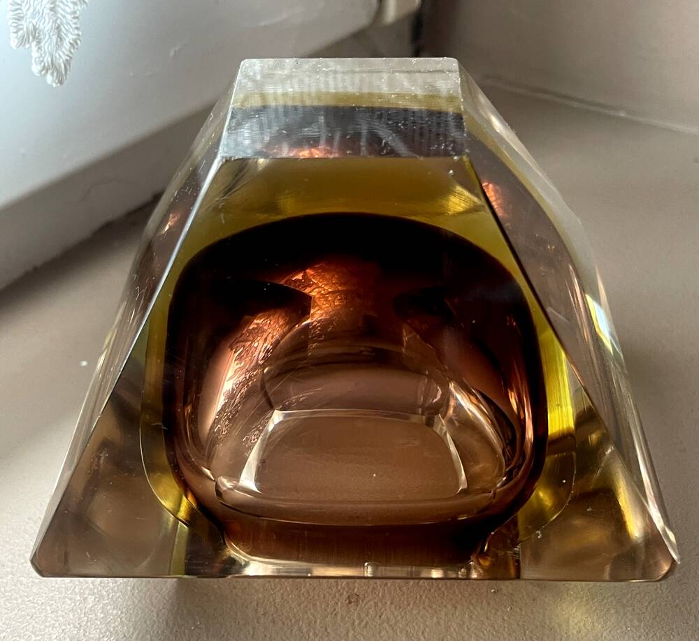 Ashtray or coin tray murano amber and brown by flavio poli