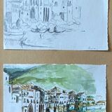 Lot of a watercolor accompanied by its sketched study
