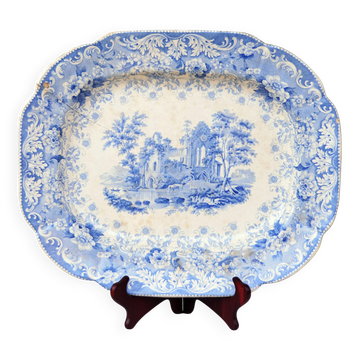 Large Decorative Platter Blue Transferware with Abbey Ruin early 19th C.