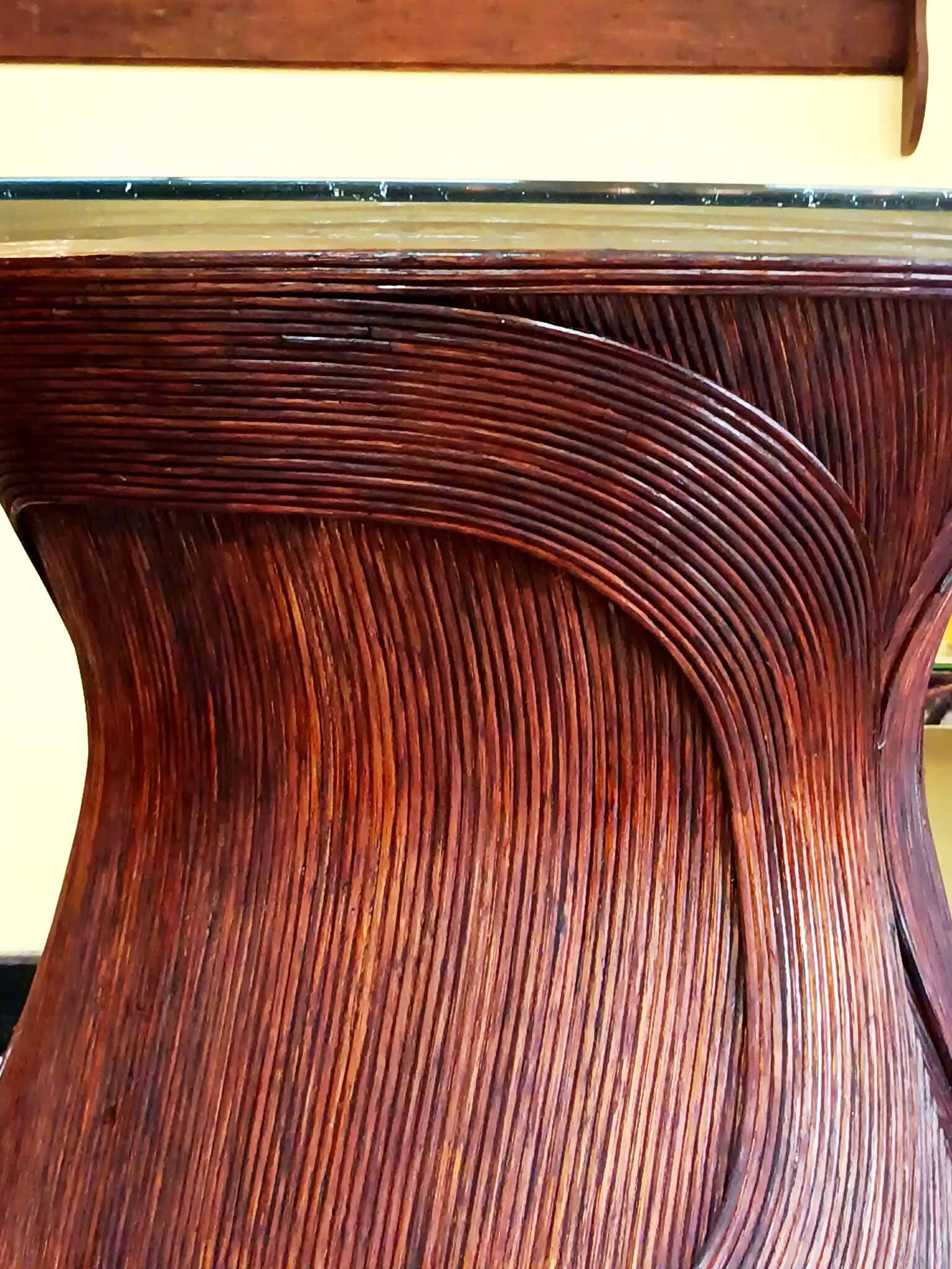 Table marqueterie de rotin vintage 1970
