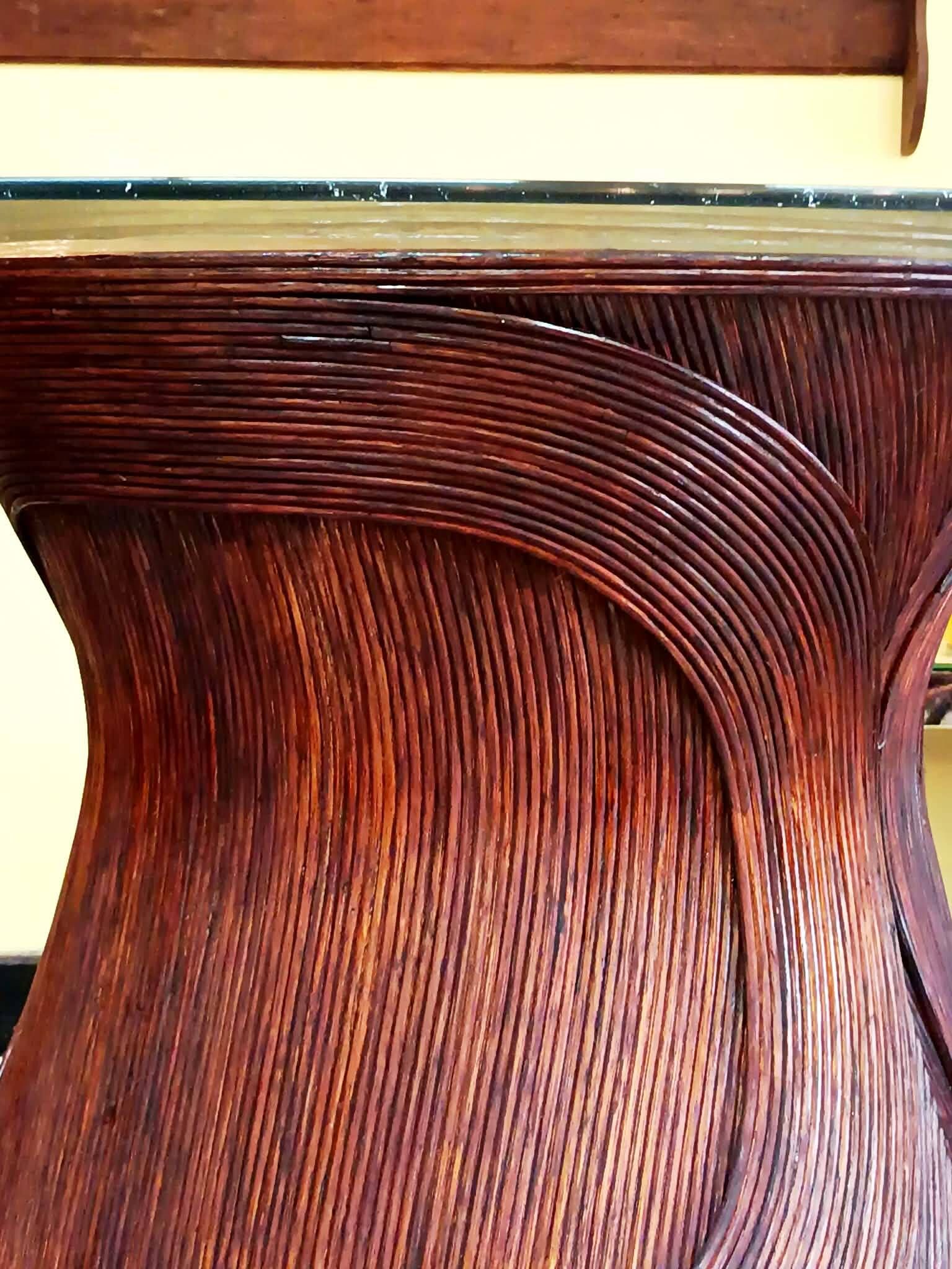 Table marqueterie de rotin vintage 1970