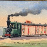 Petit tableau aquarelle sur papier par O.L. Le Tram de Royan 1920