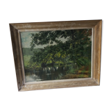 Painting on canvas, green countryside