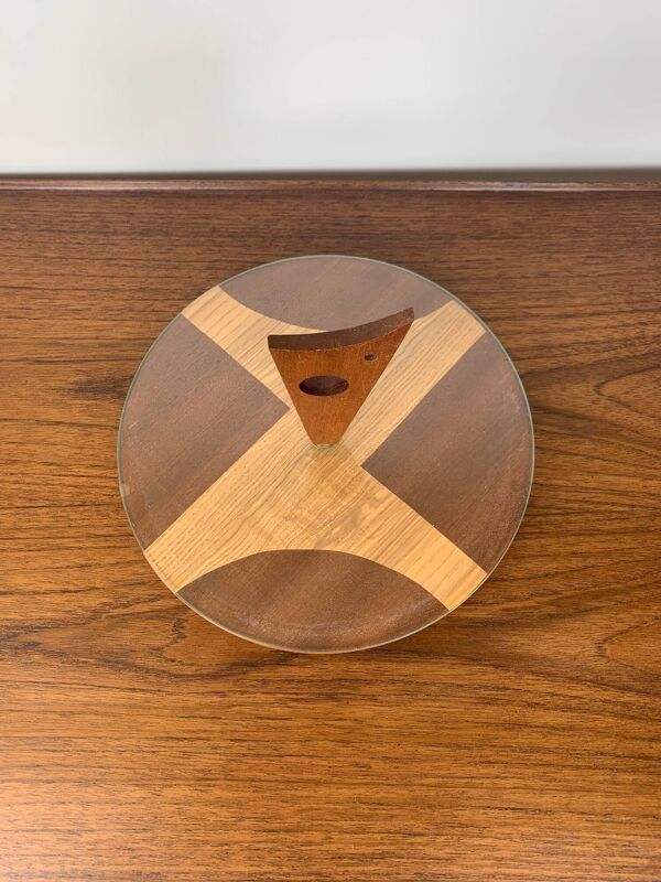Plateau tournant en bois et verre midcentury modern