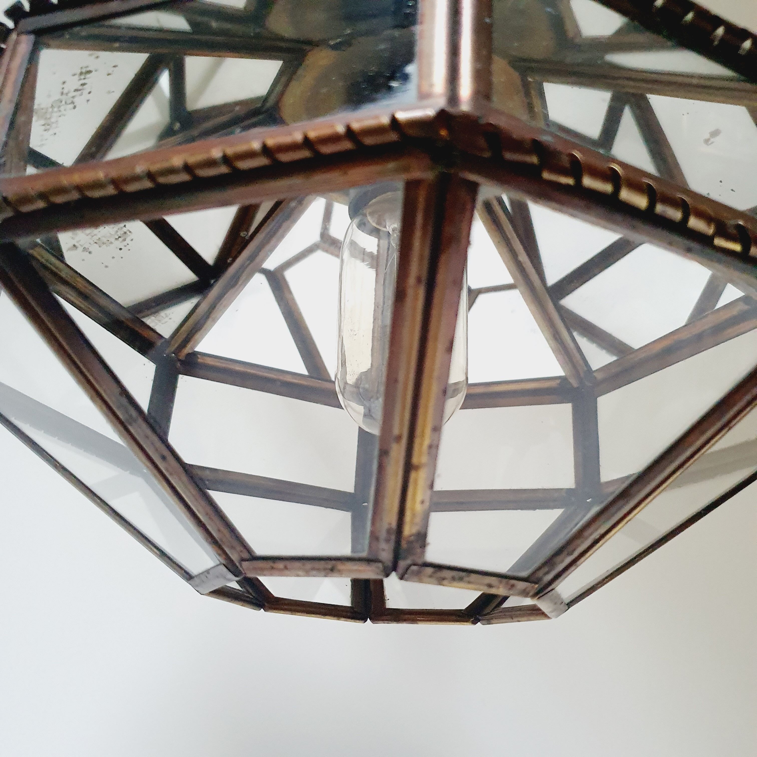 Art Deco glass and brass pendant lamp