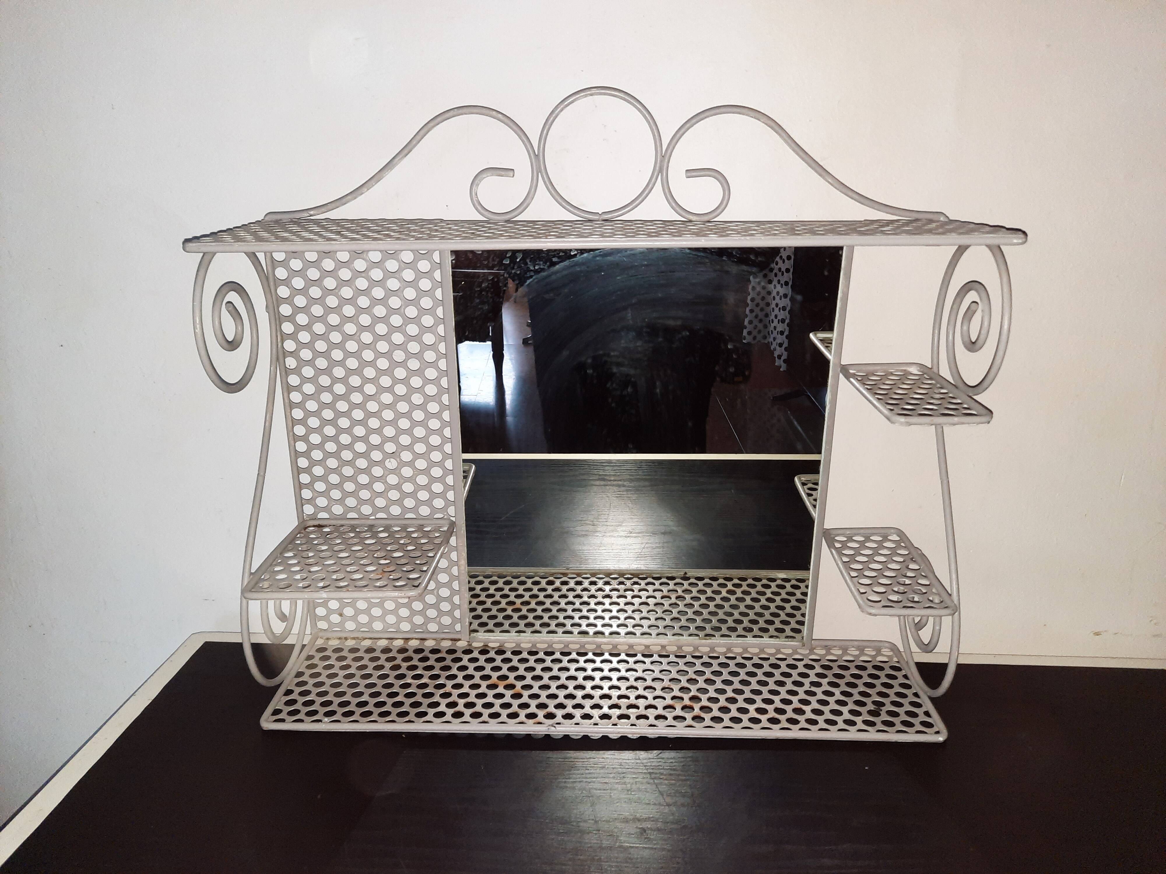 Vintage metal shelf with mirror