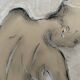 Signed charcoal pastel white portrait of a woman "the white towel"