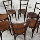 Set of 7 old Baumann bistro chairs in curved wood with round seat