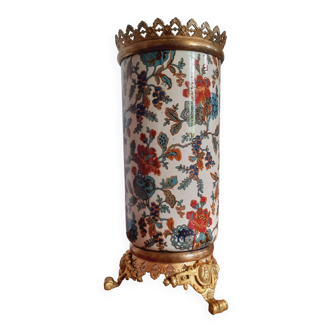 Rouleau Vase Late 19th Century Sarreguemine Earthenware And Gilt Bronze