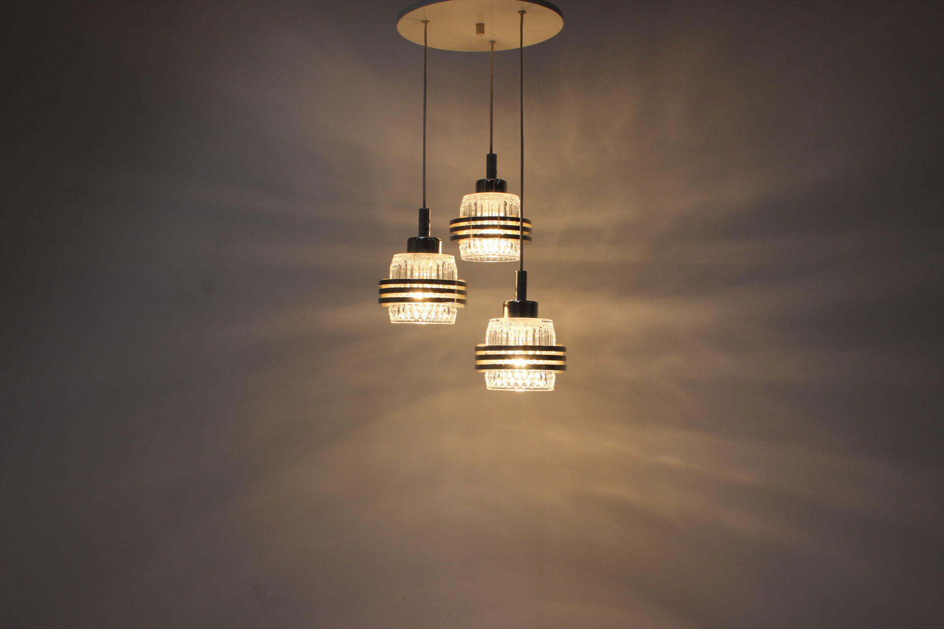 Mid century adjustable glass chandelier by pokrok zilina, 1970s