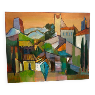 View of the village signed Duret