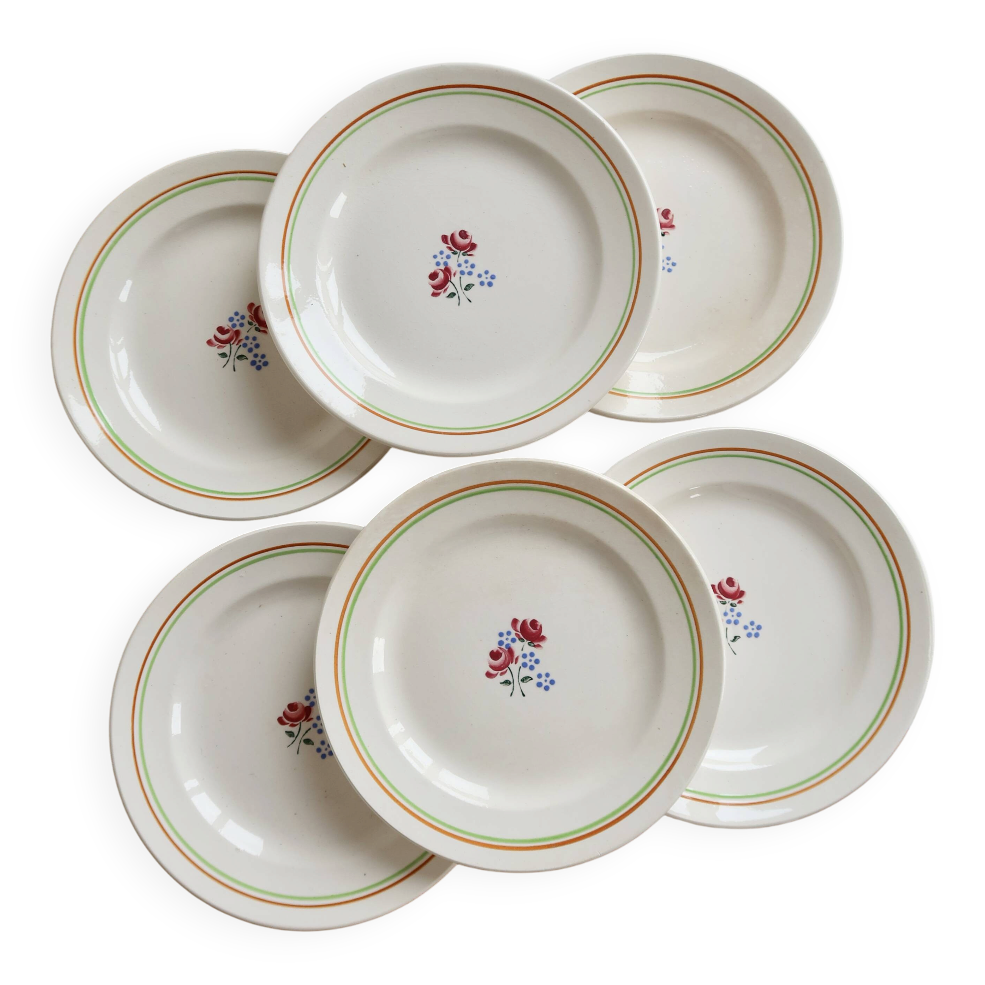 6 vintage dessert plates faience Saint-Amandinoise Saint-Amand model