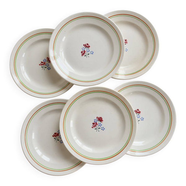 6 assiettes à dessert vintage faïence Saint-Amandinoise Saint-Amand modèle