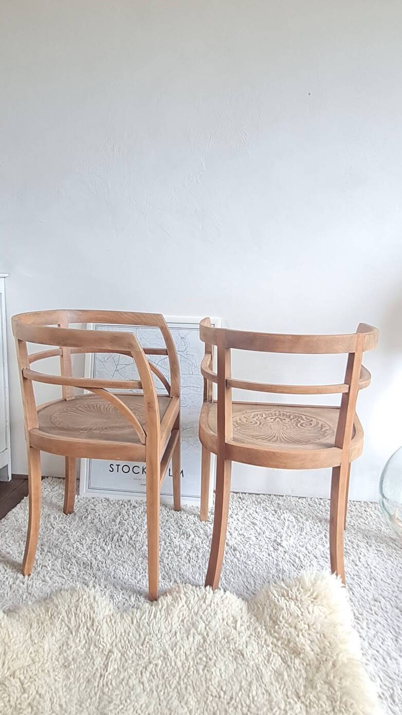Pair of chairs in the style of antique armchairs circa 1940 - engraved seat.