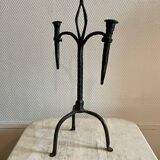 Brutalist candlestick in struck steel 1980