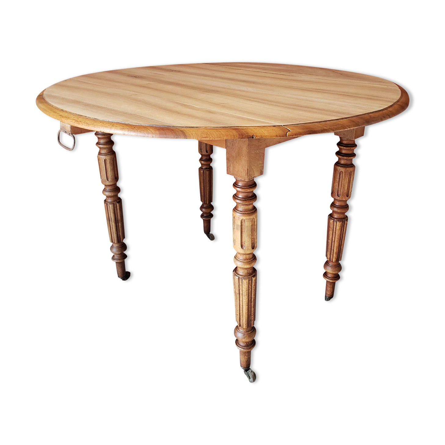 Old round table in walnut with flaps Louis Philippe