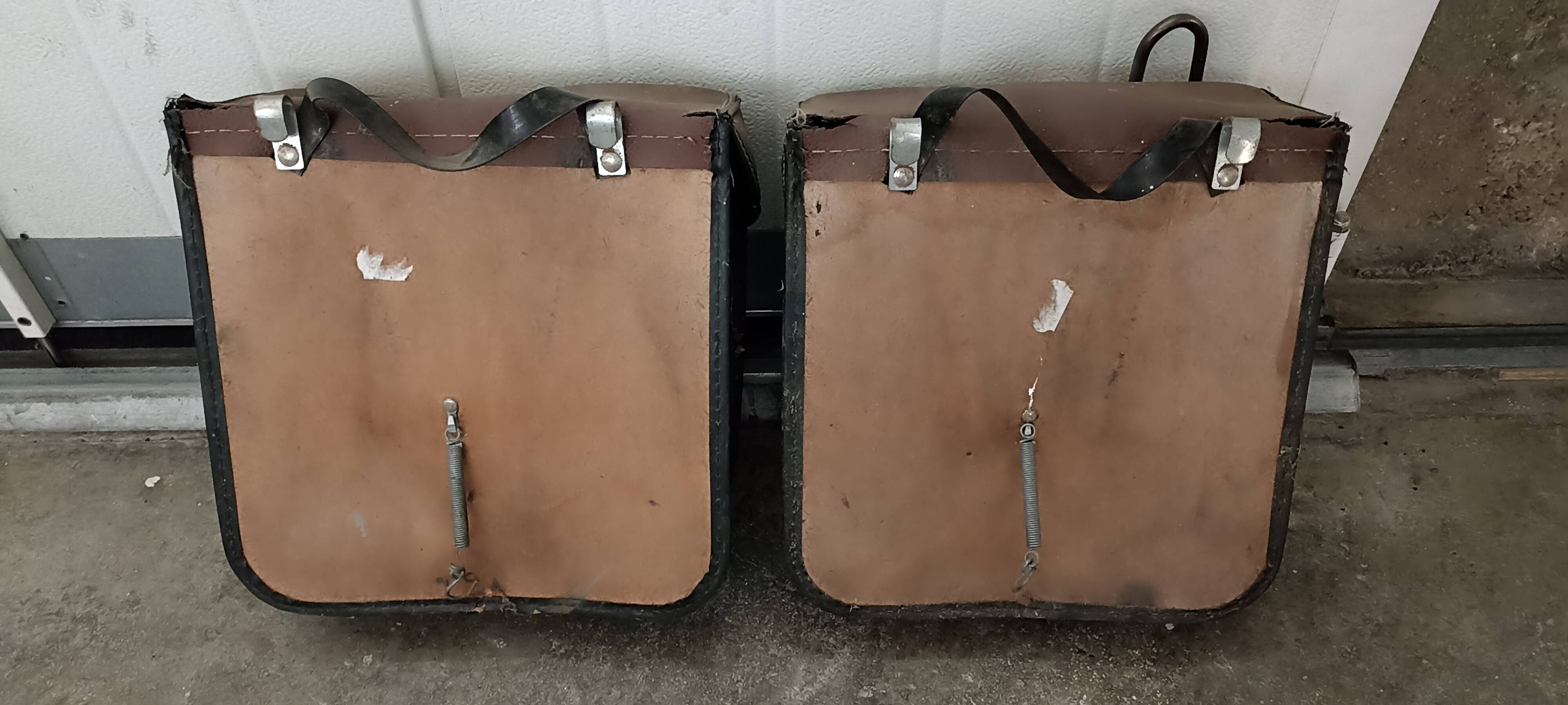 Pair of brown vinyl two-wheel saddlebags