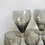Set of 9 art deco liqueur glasses in smoked glass 30-40s
